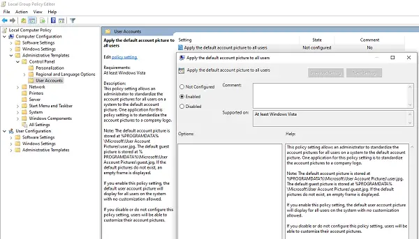 Apply Group Policy to use default account image to all