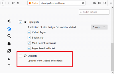 How to disable Messages from Firefox in New tab