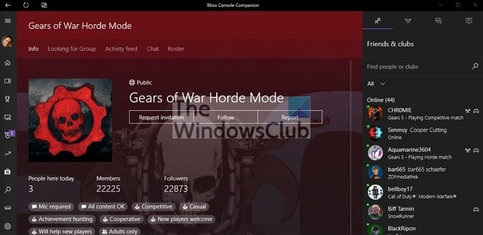 Discover Clubs Xbox Companion App