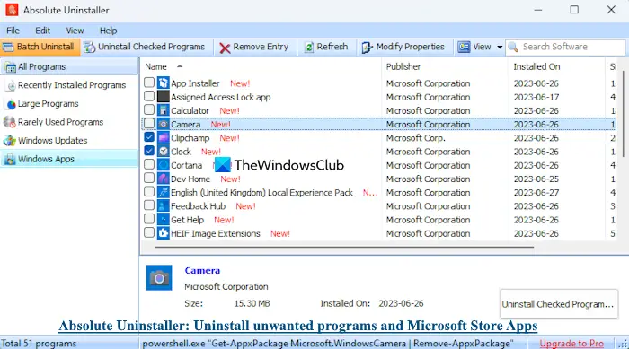 Glarysoft Absolute Uninstaller to remove programs microsoft store apps