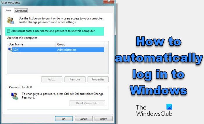 How to automatically log in to Windows