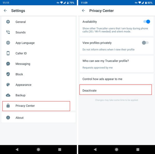 deactivate Truecaller account and unlist mobile number