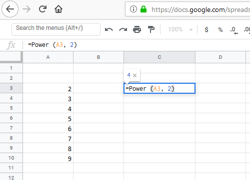How to do an exponential calculation to a number is a cell in Excel using the Power function