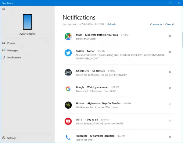 How to setup and manage Your Phone to get notifications from Android