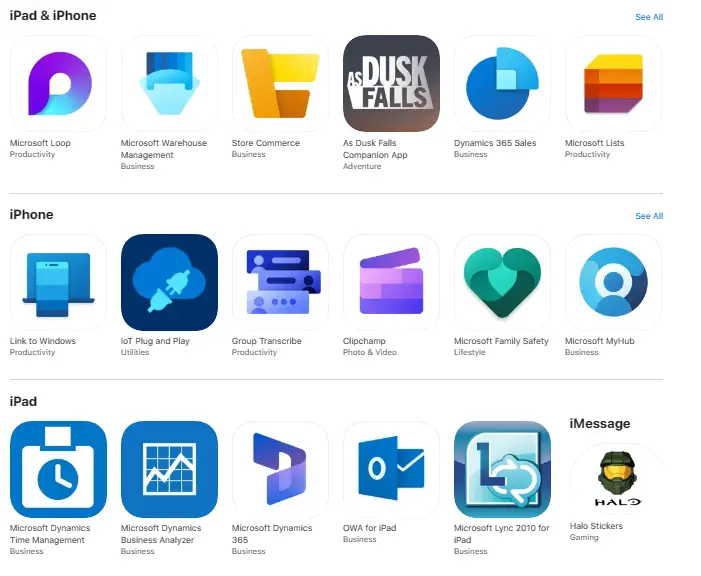 List of iPhone apps from Microsoft