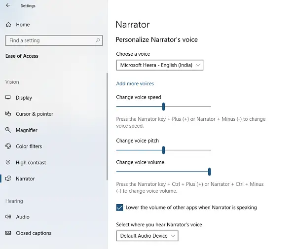 Personalize Narrators Settings