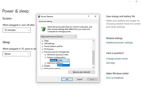 Power Plan Settings Windows 10