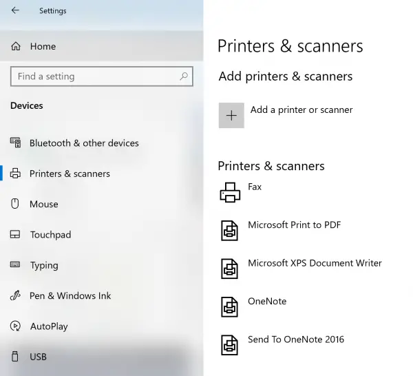 list all the installed Printers on Windows 10