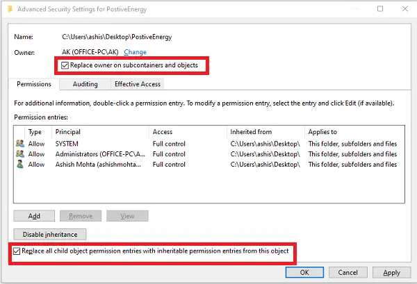 Change Ownership of a File or Folder