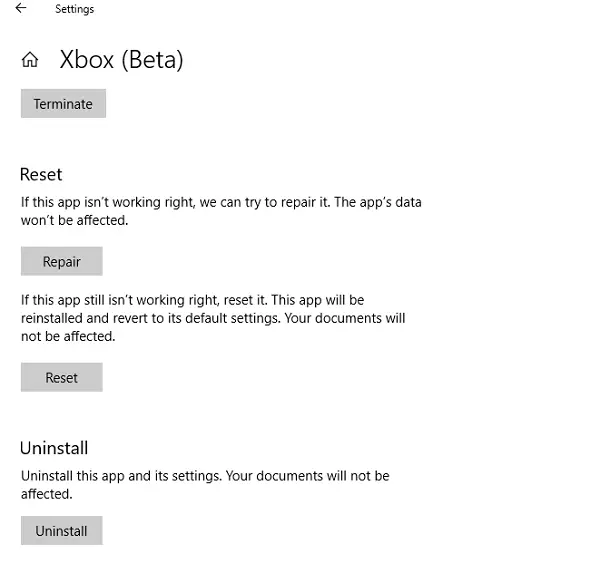 Reset or Reinstall Xbox App