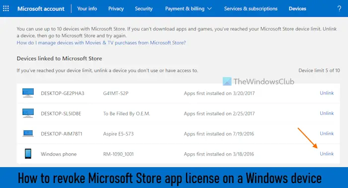 Revoke Microsoft Store app license on Windows device