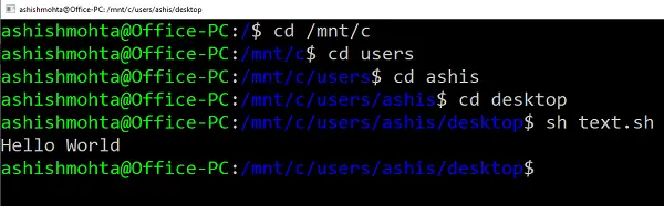 voer scriptbestanden uit in Windows via Ubuntu