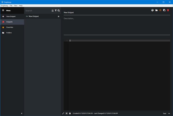 SnipAway: free code editor for Windows with dark theme