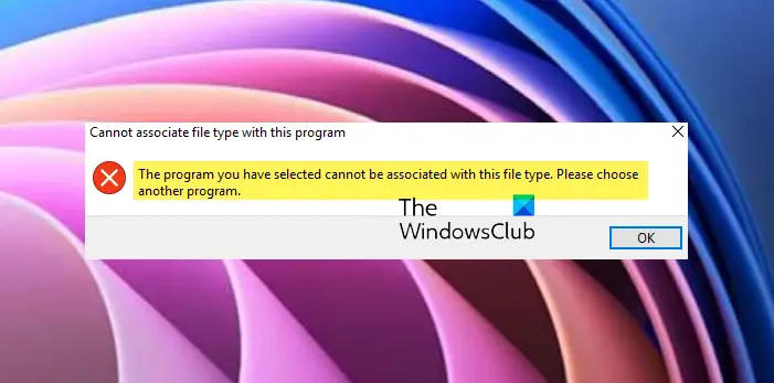 The program you selected cannot be associated with this file type