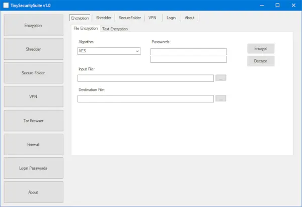 Tiny Security Suite encrypt, shred, and protect files