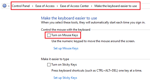 Turn OFF mouse keys