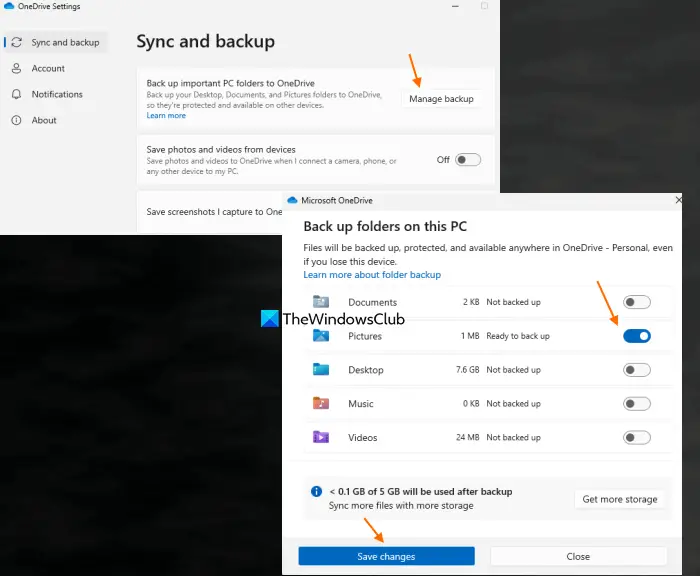 backup important folders to onedrive