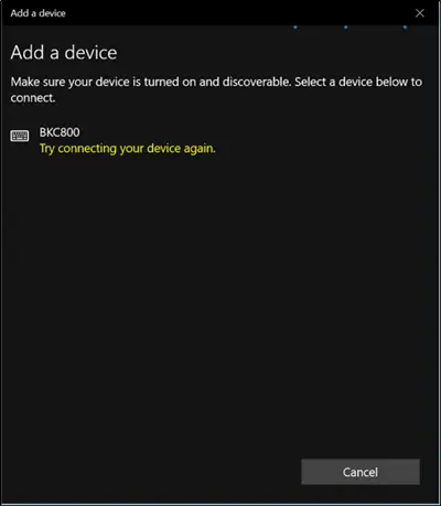 Bluetooth keyboard won't connect in Windows 10