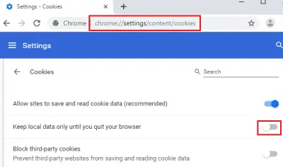 Allow Google Chrome to keep local data