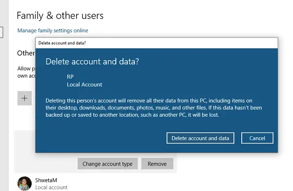 Delete User Account in Windows