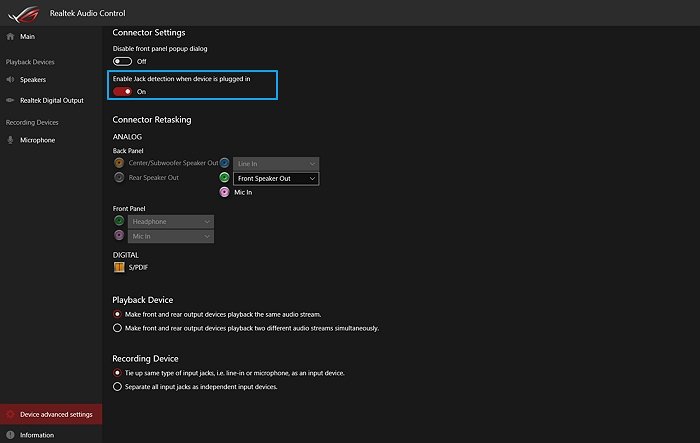 Disable Front Panel Jack detection