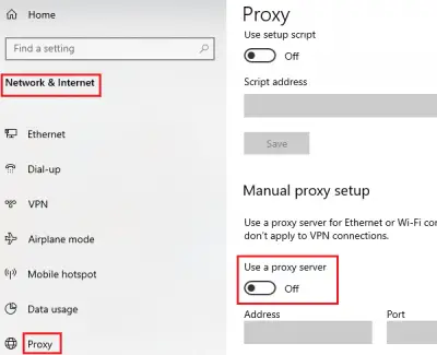 Disable manual proxy
