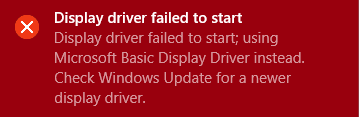 Display driver failed to start