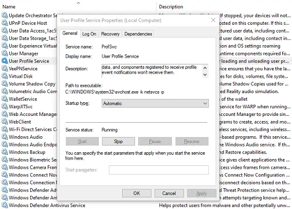 Enable User Profile Service Windows 10