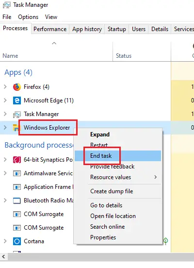 End Windows Explorer task