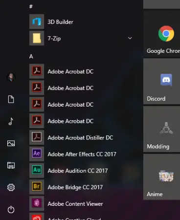 Duplicate Program icons or shortcuts in Windows 10 Start Menu