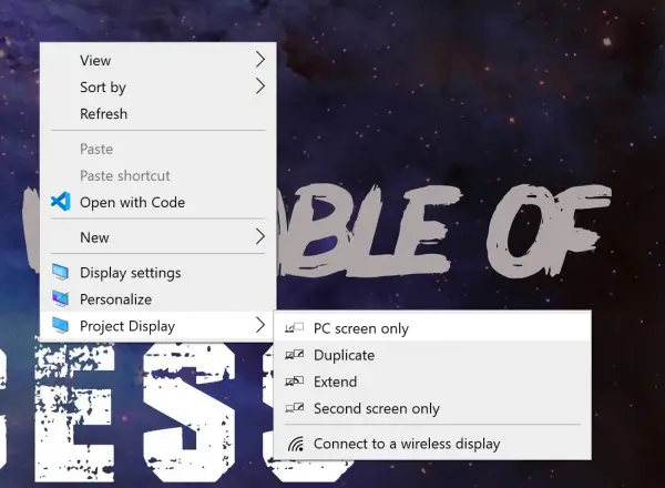 Add Project Display item to Context Menu