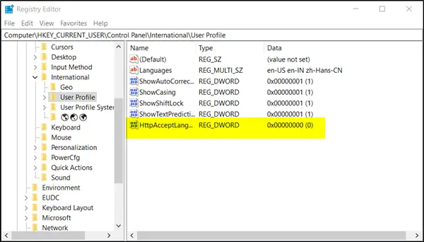 Language List under Registry