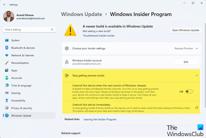 Leave Windows Insider Program