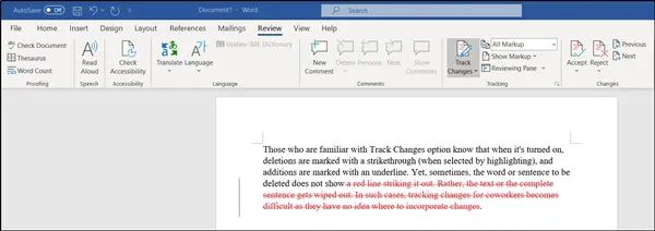 Delete button does not show strikethrough when Track Changes is enabled in Word