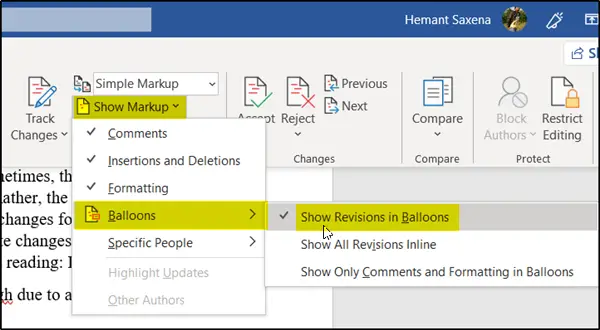 'Track Changes' in Word