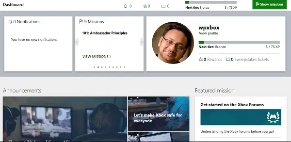 Xbox Ambassador Dashboard