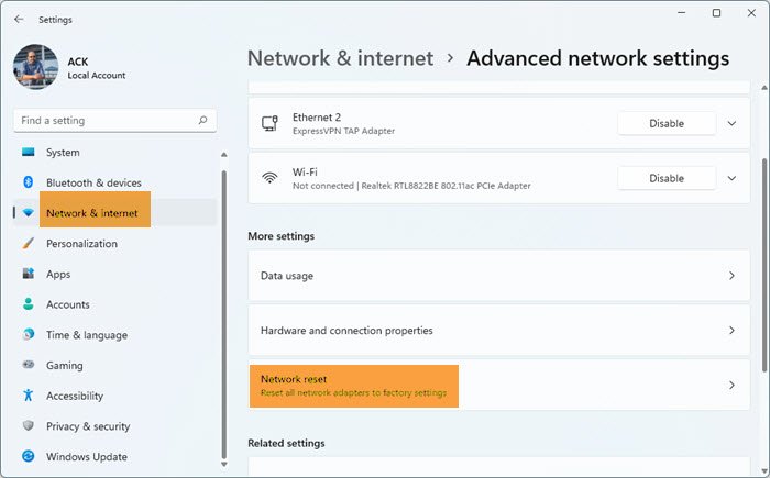 network reset windows11