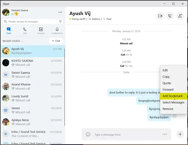 How to bookmark a Skype message