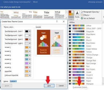 How to change document theme colors in Office programs