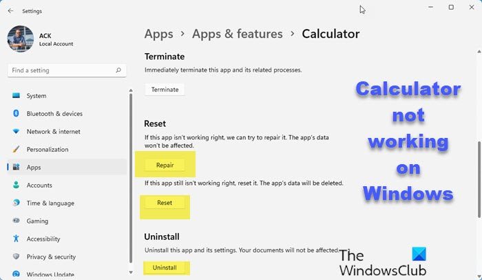 Calculator not working on Windows