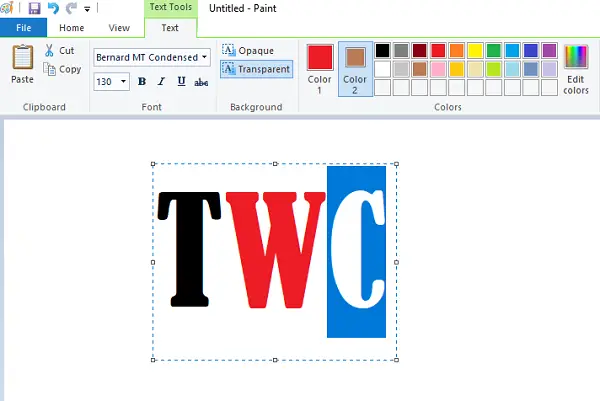 How to add text and change color in MS Paint in Windows 10