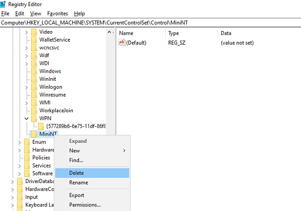 Delete WindowsPE MININT Registry Key