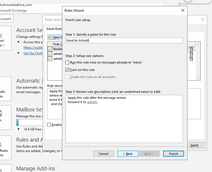 Final Steps to Rules in Outlook