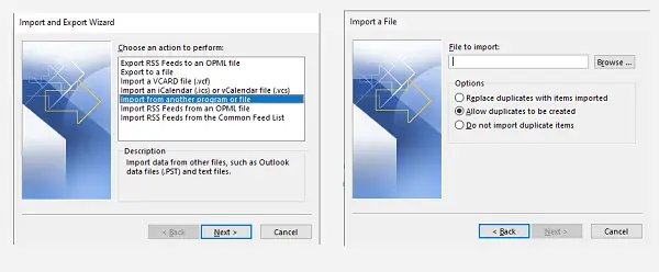 Import Option in Outlook NSF files