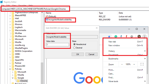 No incognito mode in Chrome in Windows 10