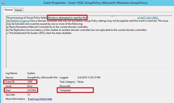 processing of Group Policy failed Event ID 1058 Processing of Group Policy failed Event ID 1058