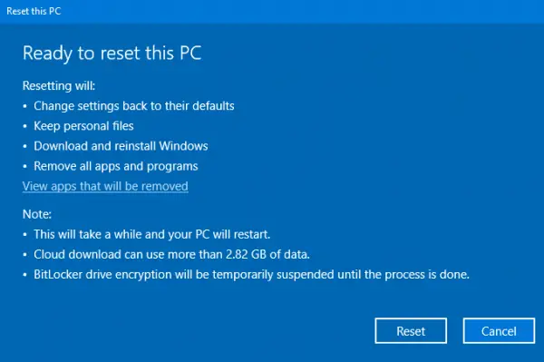 Cloud Reset Reinstall Windows 10