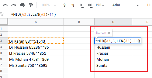 Remove both first and last few characters