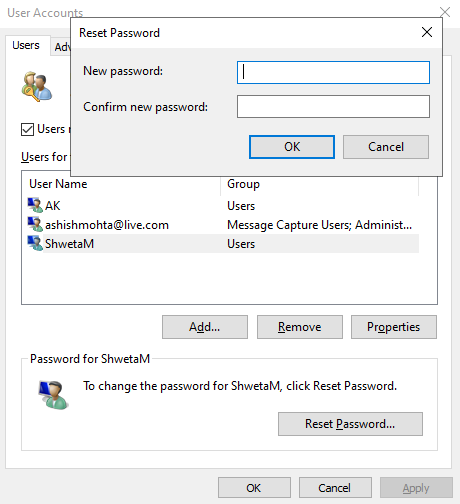 change another User's password in Windows 10