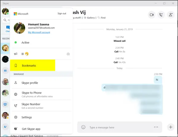 Bookmark Skype Message